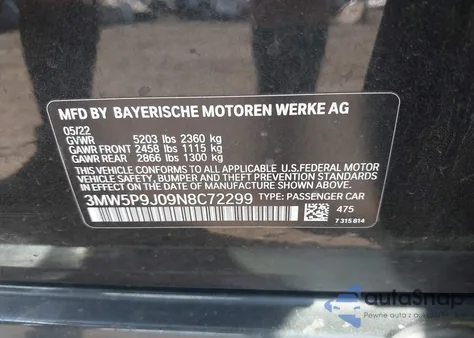 2022 BMW 3 Series 330E xDrive z USA, uszkodzony, nr VIN 3MW5P9J09N8C72299